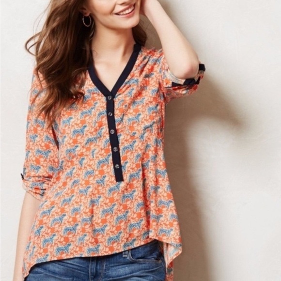 Anthropologie Tops - Anthropologie Vanessa Virginia Honore
Tiger Roll Tab Sleeve Blouse 6